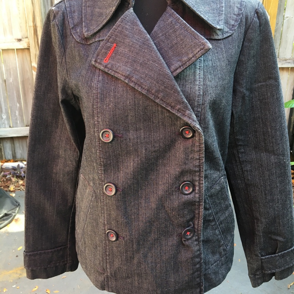 Ann Taylor Loft Blue Cotton Denim Double Breasted Jacket Sz Small